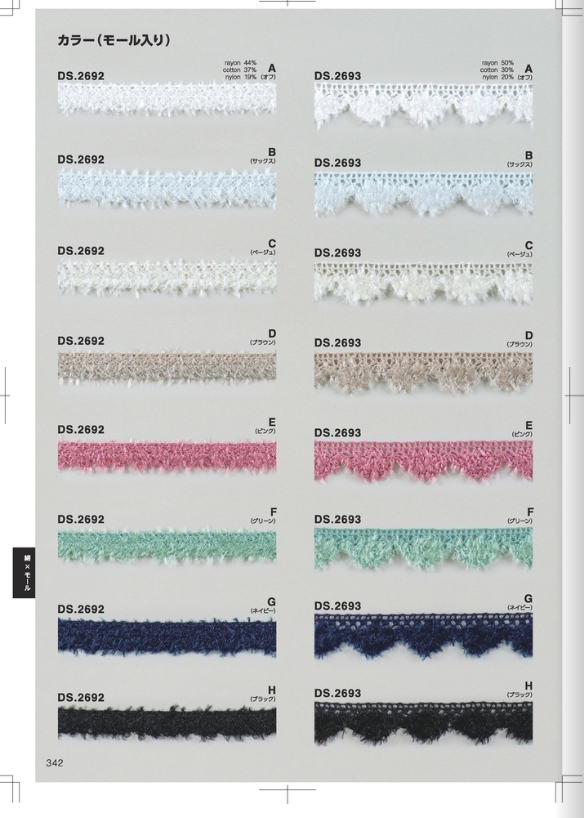 カラーモールレース ブレード 1m単位 DS.2693 8色展開 17mm幅 大定 日本製